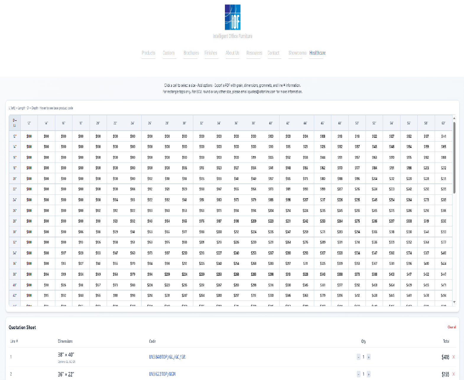 Work Surface Quote Tool